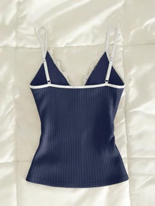 SuriyaCove Sexy Style Blue & White Lace Camisole For Women - Blue - View 4