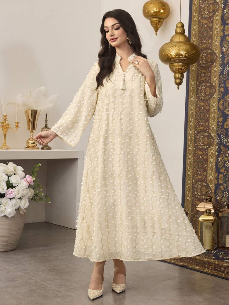 SHEIN Najma Women's Long Gold Metallic Fabric Patchwork Pendant Robe - Apricot - View 5
