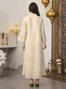 SHEIN Najma Women's Long Gold Metallic Fabric Patchwork Pendant Robe - Apricot - View 2