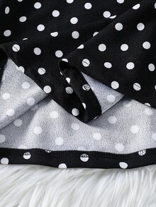 SHEIN Elladie kids 青少年女孩秋季洋裝 法式風格經典黑色波點 Wednesday 風格洋裝，對比白色領口＋袖口設計，優雅 - 黑色 - 查看 7