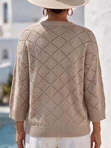 Linhara CURVE Plus Pointelle Knit Drop Shoulder Cardigan Winter - Apricot - View 2