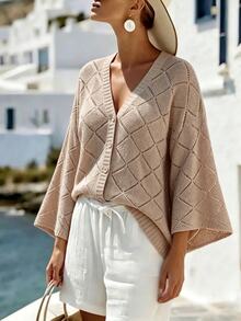 Linhara CURVE Plus Pointelle Knit Drop Shoulder Cardigan Winter - Apricot - View 1