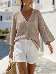 Linhara CURVE Plus Pointelle Knit Drop Shoulder Cardigan Winter - Apricot - View 3