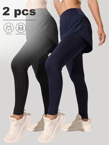 Velisys Velisys 2 件女士纯色高腰二合一紧身裤女士紧身裤套装瑜伽裤 - 彩色 - 查看 5