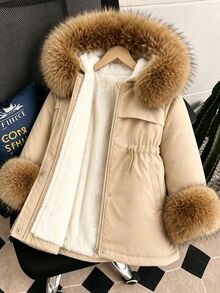 SHEIN Tween Girls Winter Coats - Khaki - View 2