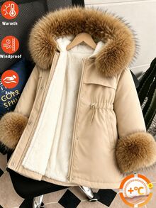 SHEIN Tween Girls Winter Coats - Khaki - View 10