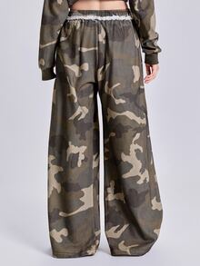 ROMWE Autumn/Winter Y2K Grunge Colossus Vintage Streetwear Camouflage Frayed Hem Women's Sweatpants - Multicolor - View 8