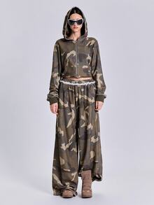 ROMWE Autumn/Winter Y2K Grunge Colossus Vintage Streetwear Camouflage Frayed Hem Women's Sweatpants - Multicolor - View 3