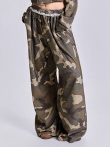 ROMWE Autumn/Winter Y2K Grunge Colossus Vintage Streetwear Camouflage Frayed Hem Women's Sweatpants - Multicolor - View 6