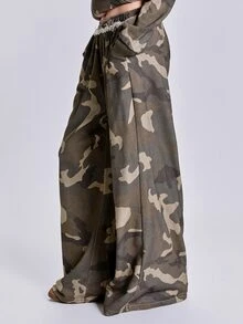 ROMWE Autumn/Winter Y2K Grunge Colossus Vintage Streetwear Camouflage Frayed Hem Women's Sweatpants - Multicolor - View 9