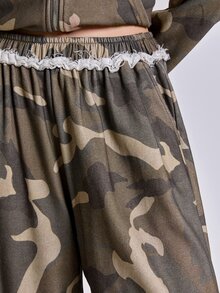 ROMWE Autumn/Winter Y2K Grunge Colossus Vintage Streetwear Camouflage Frayed Hem Women's Sweatpants - Multicolor - View 2