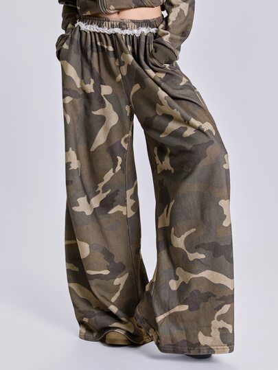 Pantalones de chándal para mujer estilo Y2K Grunge Colossus Vintage Streetwear con estampado de camuflaje y bajo deshilachado, otoño/invierno