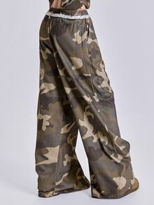 ROMWE Autumn/Winter Y2K Grunge Colossus Vintage Streetwear Camouflage Frayed Hem Women's Sweatpants - Multicolor - View 5