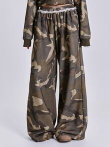 ROMWE Autumn/Winter Y2K Grunge Colossus Vintage Streetwear Camouflage Frayed Hem Women's Sweatpants - Multicolor - View 4