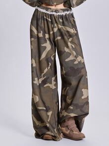 ROMWE Autumn/Winter Y2K Grunge Colossus Vintage Streetwear Camouflage Frayed Hem Women's Sweatpants - Multicolor - View 7