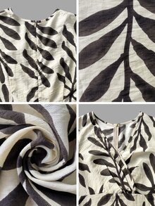 Elenzga 1 buah Gaun Leher Surplice Motif Daun - MultiWarna - View 3