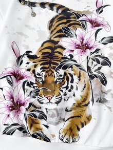 SHEIN Tween Girls Sweatshirts Autumn/Winter Tiger Print Hooded Long Sleeve Pullover, Suitable For Back To School Daily Commute Fashion Outfit - White - View 6