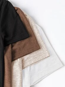 SHEIN Unity 女士夏季4入組純色V領短袖休閒T卹，附口袋 - 彩色 - 查看 7
