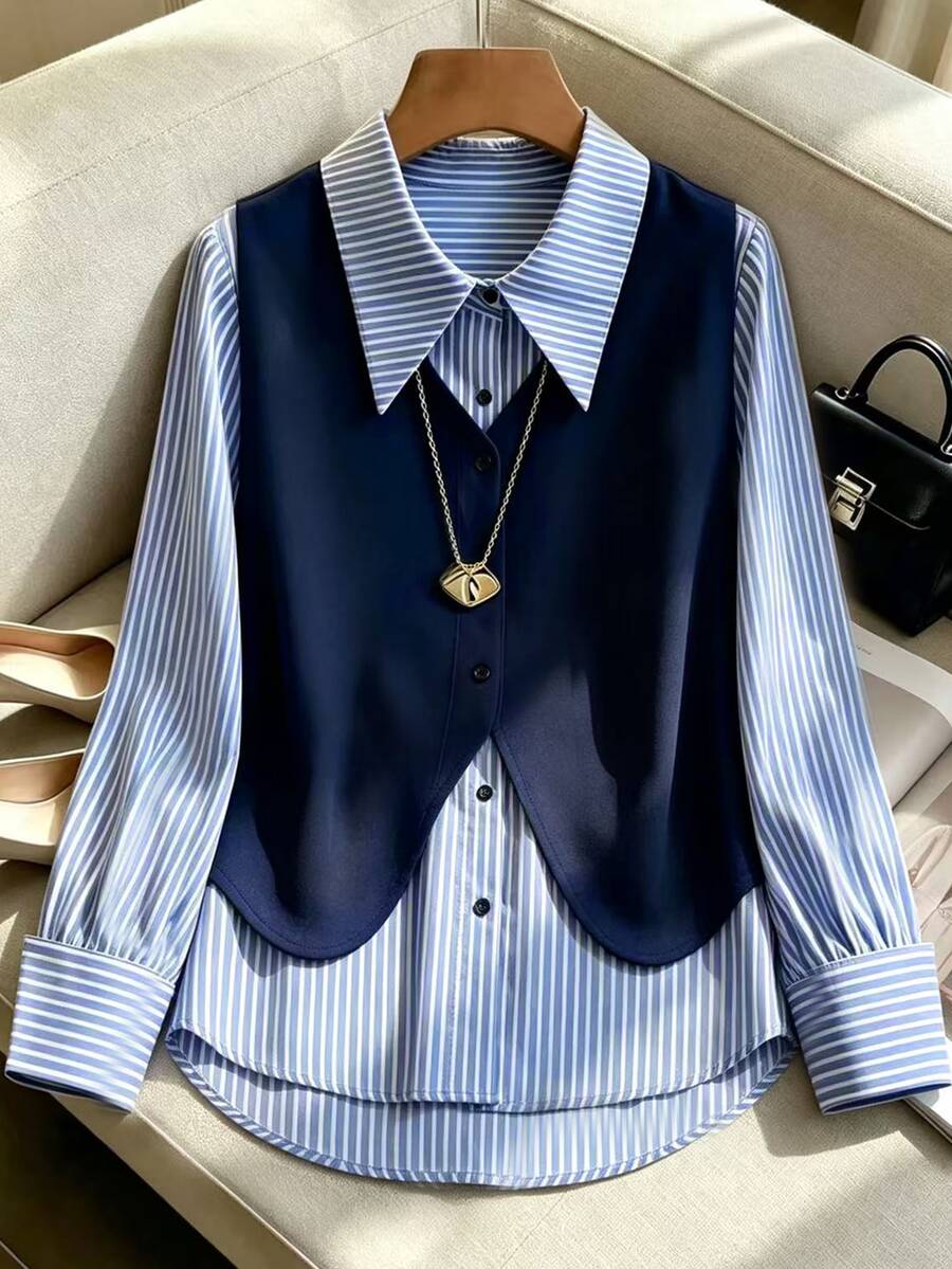 GlowEve Striped Print Button Front Shirt - Multicolor - View 1