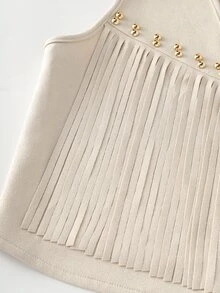 Yalmera Women Summer Suede Fringe Studded Boho Casual Jacket,Beige Autumn Country Western Concert Vest,French Style Vacation  Wear Fashion Commute Outwear - Apricot - View 7