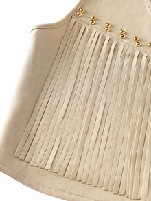 Yalmera Women Summer Suede Fringe Studded Boho Casual Jacket,Beige Autumn Country Western Concert Vest,French Style Vacation  Wear Fashion Commute Outwear - Apricot - View 4