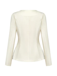 Yalmera Women's Beige Square Neck Slim Fit Blazer, Asymmetric Gold Button Design, Commuter Office Style Elegant Suit, Spring/Autumn Versatile - Apricot - View 2