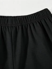 SHEIN 女童休閒舒適修身長袖T恤與舒適鬆緊腰寬腿寬鬆長褲2件套 - 黑色 - 查看 6