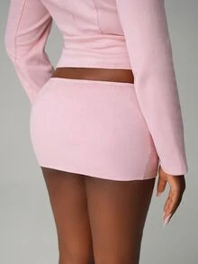 Nooralise Fashionable Sexy Sporty Suede Decorated Button-Up Mini Skirt Night Party Night Party Light Pink Autumn - Pink - View 2