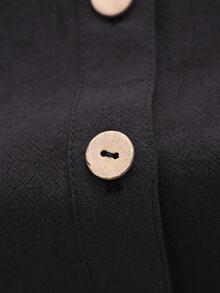 Balvessa Notched Neck Button Front Shirt Brunch Black Autumn Casual Basic - Black - View 7