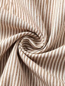 SHEIN LUNE Summer Casual/Work Striped Notched Neck Shirt - Coffee Brown - View 8