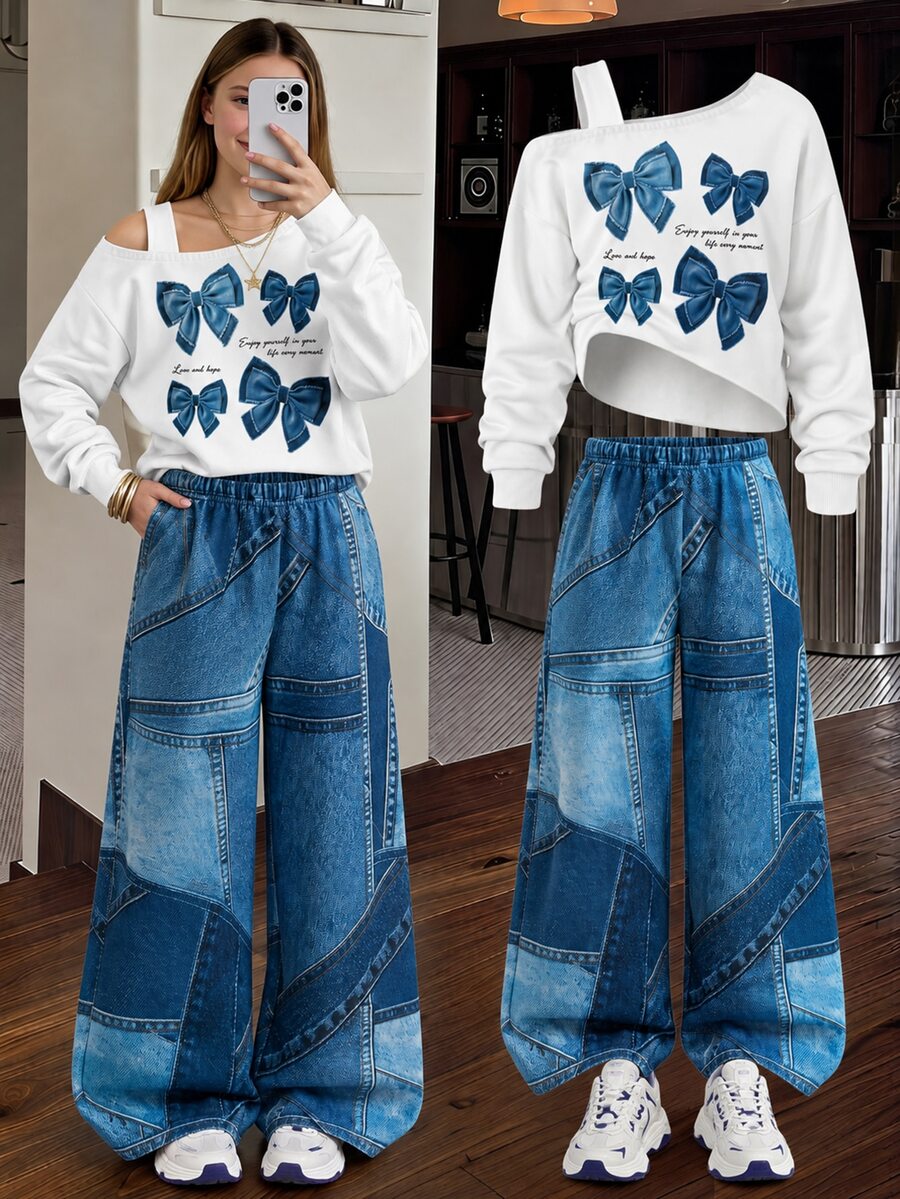 Tween Girls Hoodie & Sweatshirt Co-Ords, Tween Girls Fleece-Lined Sweatshirt And Sweatpants Set, Fall Winter, Casual, Neck, Autumn, Round, Outfit, Leg - Multicolor - View 1
