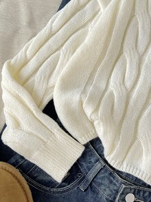 SHEIN 青少年女孩保暖內裡加厚簡約百搭純色毛衣 - 白色 - 查看 7