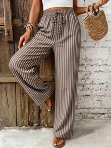 SHEIN Frenchy Women's Drawstring Waist Striped Casual Daily Long Pants - Multicolor - View 5