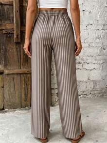 SHEIN Frenchy Women's Drawstring Waist Striped Casual Daily Long Pants - Multicolor - View 2