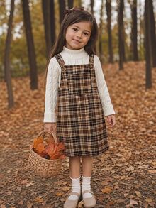 Emery Rose Kids Emery Rose Kids 女童可愛棕色格紋吊帶連身裙，附荷葉邊口袋與肩帶設計 - 彩色 - 查看 8