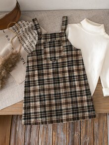 Emery Rose Kids Emery Rose Kids 女童可愛棕色格紋吊帶連身裙，附荷葉邊口袋與肩帶設計 - 彩色 - 查看 5