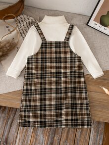 Emery Rose Kids Emery Rose Kids 女童可愛棕色格紋吊帶連身裙，附荷葉邊口袋與肩帶設計 - 彩色 - 查看 4