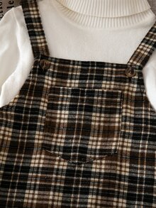 Emery Rose Kids Emery Rose Kids 女童可愛棕色格紋吊帶連身裙，附荷葉邊口袋與肩帶設計 - 彩色 - 查看 6