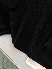 GlowEve CURVE 大尺碼休閒軟挺版缺口V領落肩長袖套頭毛衣 秋冬辦公正式穿搭 黑色 冬季 - 黑色 - 查看 8