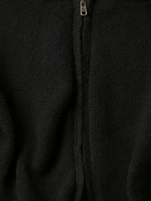 GlowEve CURVE 大尺碼優雅冬季黑色毛茸茸連帽針織開襟衫，正式晚裝日常溫柔奶油色毛茸茸領緣，拉鍊設計簡約保暖慵懶風 - 黑色 - 查看 3