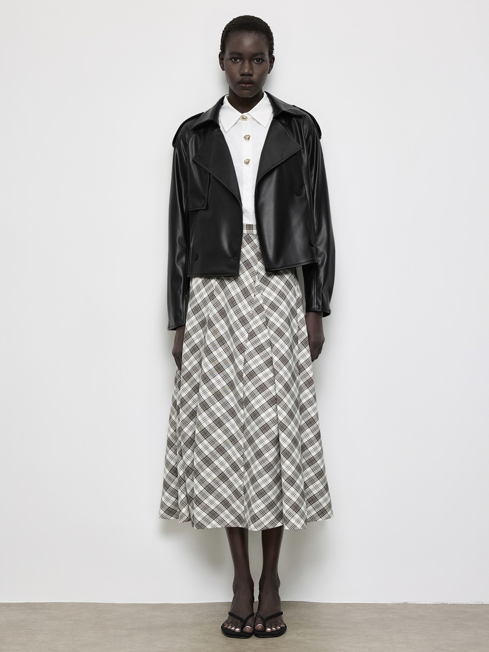 SHEIN Maija Brown Plaid Plaid Women's A-Line Skirt Teachers' Day Brunch Office Autumn Vintage Elegant