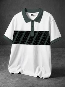 BATMAN X SHEIN Manfinity EMRG 男士深色波浪印花撞色短袖 Polo 衫 - 彩色 - 查看 5