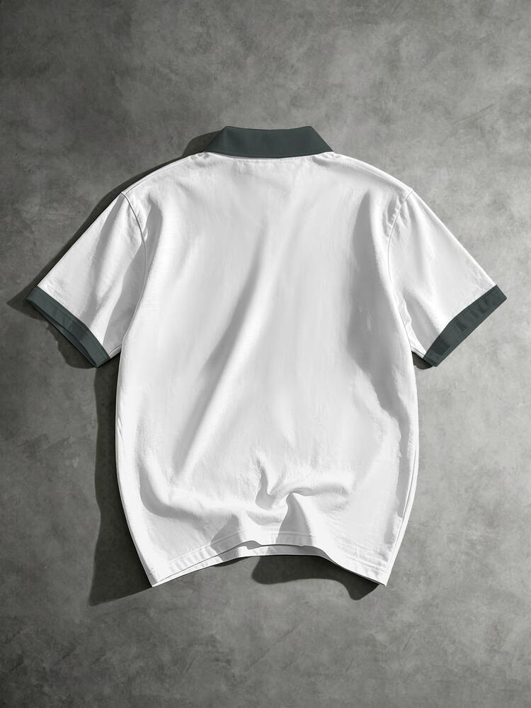 BATMAN X SHEIN Manfinity EMRG Kemeja Polo Lengan Pendek Pria Motif Gelombang Gelap dengan Warna Kontras - MultiWarna - View 2