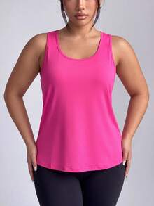 SHEIN Velisys Women's Plus Size Solid Color Sports Tank Top - Hot Pink - View 6