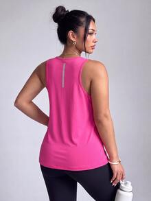 SHEIN Velisys Women's Plus Size Solid Color Sports Tank Top - Hot Pink - View 2