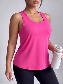 SHEIN Velisys Women's Plus Size Solid Color Sports Tank Top - Hot Pink - View 5