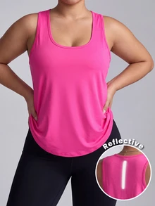 SHEIN Velisys Women's Plus Size Solid Color Sports Tank Top - Hot Pink - View 7