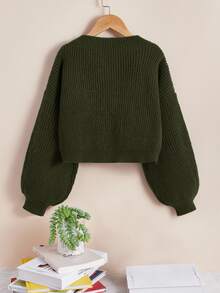 SHEIN Essnce Plus Size Women's Solid Color Drop Shoulder Long Sleeve Single-Breasted Casual Cardigan In Fall/Winter - Army Green - View 2