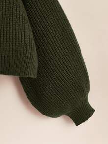 SHEIN Essnce Plus Size Women's Solid Color Drop Shoulder Long Sleeve Single-Breasted Casual Cardigan In Fall/Winter - Army Green - View 6