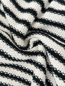 Elaquor Plus Size Women Casual Commuter Striped Pattern Faux Pearl Button Cardigan In Fall/Winter - Black and White - View 8